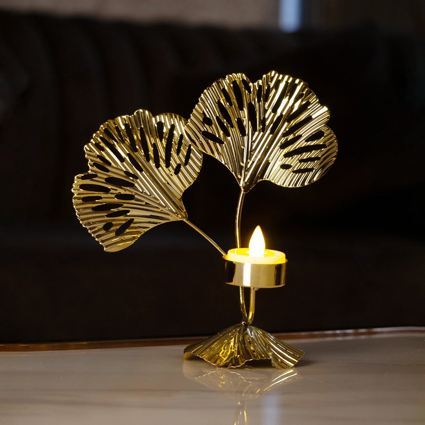 Elegant Metal Leaf Design Candle Holder/Double Leaf Candle Holder/Golden Metal Candle Holder for Home Décor