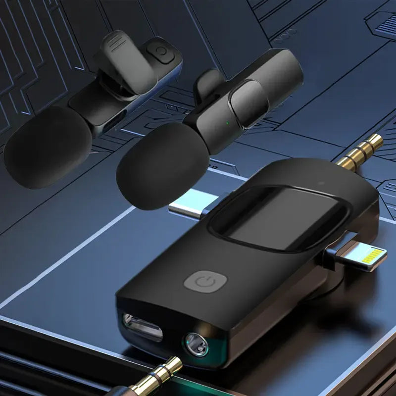 K15 Dual Wireless Microphone 3 5 Mm Type C And Lightning/ K15 MICROPHONE 3 in 1 Single & Dual Wireless Microphone 3.5mm, Type C & Lightning Wireless Microphone Mic Universal for DSLR, Amplifier, Laptop, Vlogging & Making Videos With Noise Cancellation